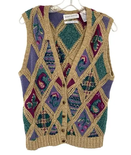 Vintage Cottagecore Grandma Knit Vest Robert Scott Knitted By Hand Linen Cotton Size XL