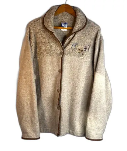 Art Unlimited Fleece Jacket Embroidered Zebra Giraffe Lion Earthy Size XL Rustic Brown