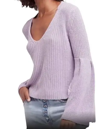 Free People  Purple Damsel Knit Bell Flared Sleeve Cotton Sweater Women’s Medium