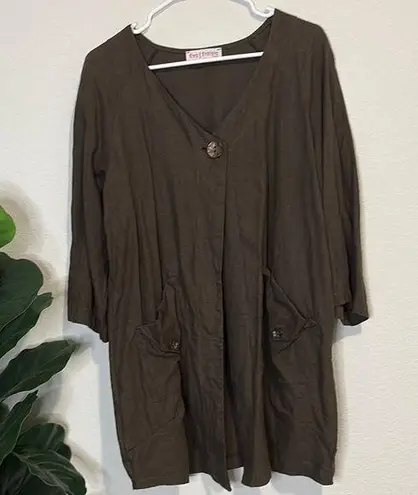 Eva Tralala Paris 100% linen chocolate brown one button jacket Size XL