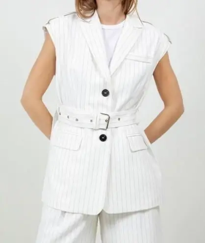 Sophisticated White Pinstripe Belted Vest and Shorts Size M