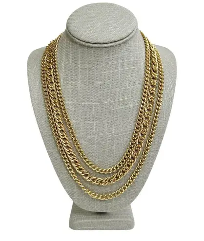 Chunky Gold Tone Curb Cuban Multi Chain Link Layered Necklace