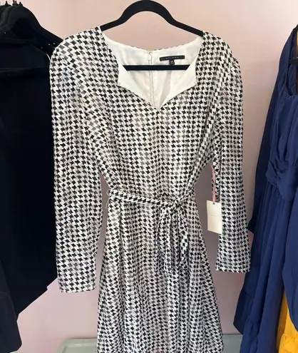 Alex Marie Black and White Sheath Dress with Bishop Sleeves