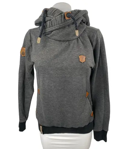 Naketano Women's Gray Cowl Neck Long Sleeve Hoodie Hooded Sweatshirt Sweater S