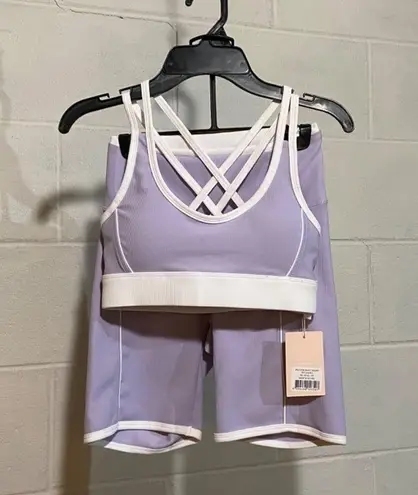 Wilo the Label Women's Sport Bra & Rib Swift Short Set XS Lilac Workout Athletic Purple