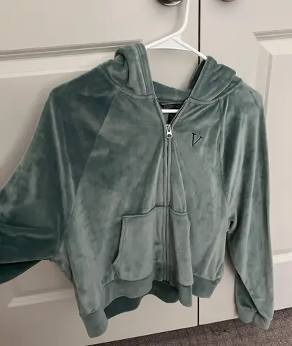 Victoria's Secret VELOUR SHINE LOGO FULL-ZIP CROP HOODIE