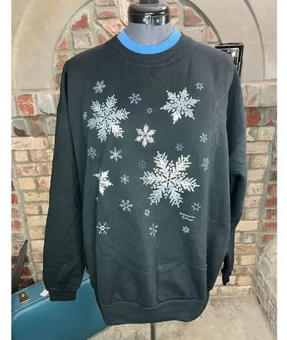 sweatshirt snowflake black white blue grannycore Size XL