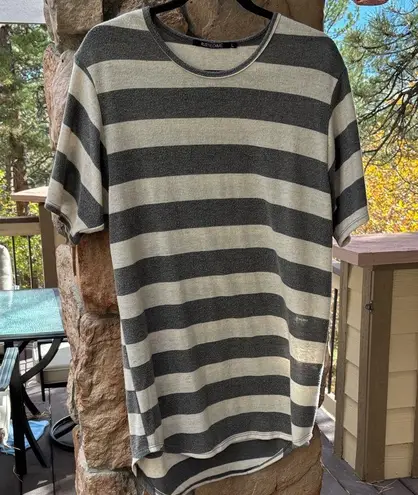 RUSTIC DIME Size MEDIUM Striped Gray and Cream Mini Dress Tunic Tee Shirt