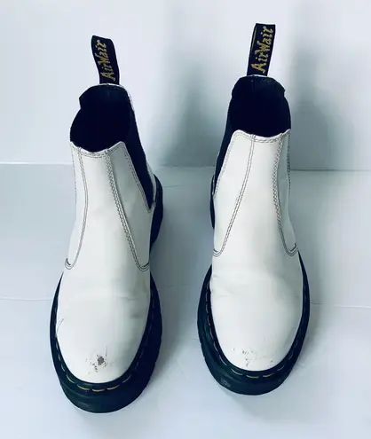 Dr. Martens 2976 Quad Platform Leather Chelsea Ankle Boots in White