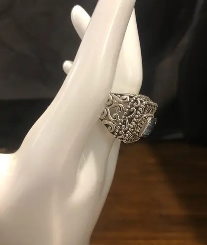 BARSE Blue Topaz Sterling Silver Filigree Cut Out Statement Ring Sz 7
