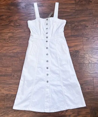 J.Crew • White Denim Apron Dress button front midi a-line jumper stretch  Size 4P - $67 New With Tags - From Ellen