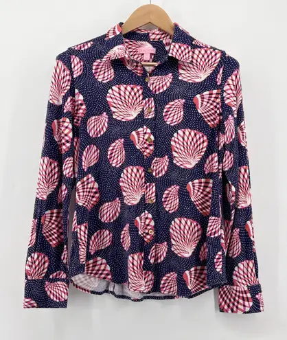 Lilly Pulitzer  Elsa Stretch Knit Great Escape Seashell Print Button Up Shirt XL - Image 1