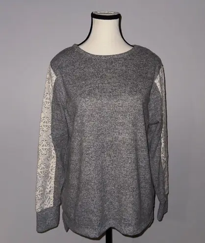 Flora Nikrooz Grey Sweatshirt with Lace Sleeves Women’s size Medium Gray