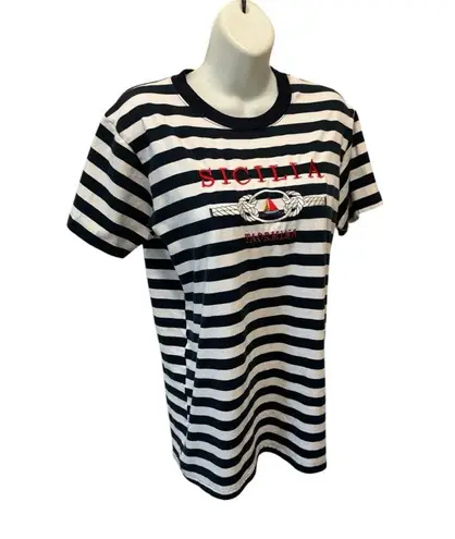 Italian Striped Crewneck Tee Sz L Navy White Nautical Sicily Graphic Shirt Blue Size L