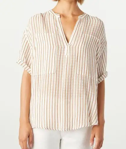 AMO Antoinette Shirt in Sepia Natural Large Linen Cotton Blend Top White