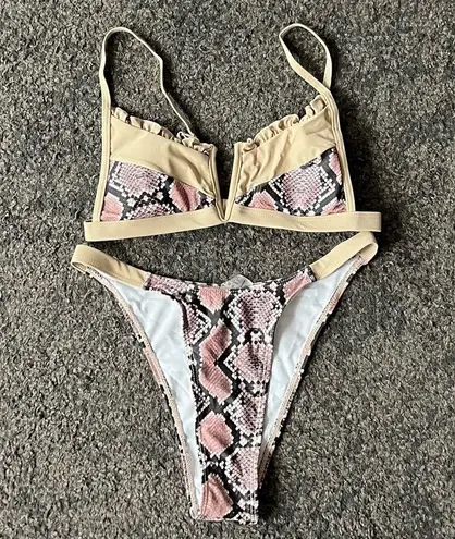 Snake print cheeky bikini set