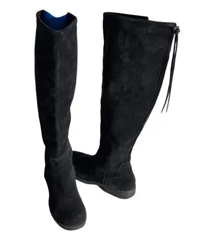 Adam Tucker Black Suede Knee Boots Kody Round Toe 1/2 Zip Low Heel Womens Size 8