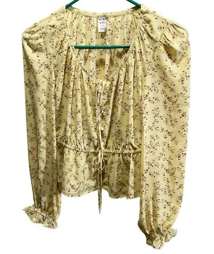 Melrose and Market XXS Yellow Floral Flare Ruffle Sleeves Top Boho NWT