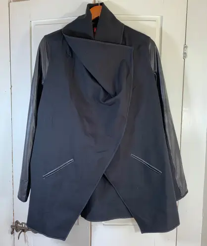 Spanx  Black Wrap Drape Faux Leather Sleeve Statement Jacket Coat Size L / G‎ thumbnail 1