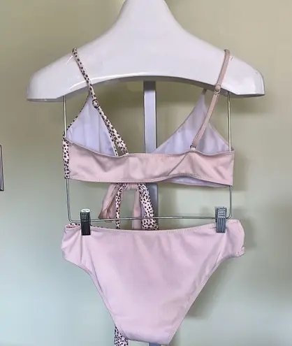 Beige & Black 2 Piece Ribbed Wrap V Neck Colorblock Criss Cross Tie Bac… Size M