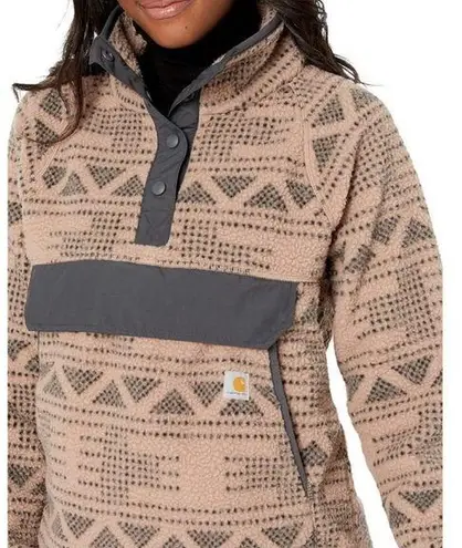 Carhartt NWT  Relaxed Fit Fleece Pullover Jacket Geometric Print Warm Taupe Gray