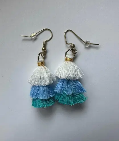 Handmade Homemade Tassel Earrings Blue