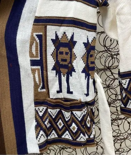 70s Starsky and Hutch Tribal Southwestern Aztec print Cowl Neck Cardigan Sweater Brown Size L