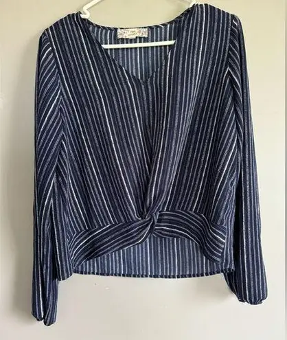 Pink republic  Navy Blue and White Twist front Work Attire Shirt Blouse High Low