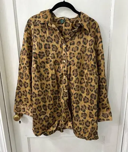 Ralph Lauren Lauren by  Leopard Print Size 1X Women's Button Up Pearl Buttons