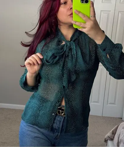 Violet+Claire Transparent green blouse size S snake print with bow