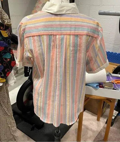 Vintage 80’s? pastel stripe gauzy peter pan collar cotton breezy blouse Yellow Size XL