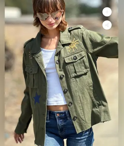 Billy T Lucky Me Embroidered Khaki Green Jacket Everyday Festival Casual Size XS