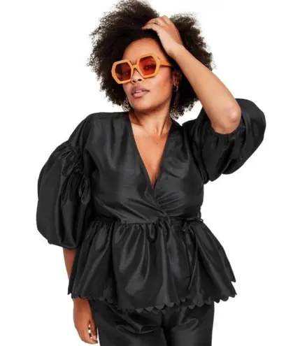 Kika Vargas x Target Wrap Top Size Small Black Scallop Edge Balloon Sleeves NWT
