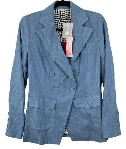 New York & Co. NWT NY&C x Eva Mendes Lyocell Blazer Size XS Blue Notched Lapel Lips Dot Lining