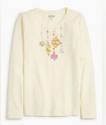 J Crew Factory Graphic Tee Collector Sequin Holiday Ornaments Cream XS (0