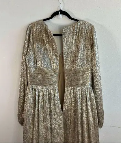 Aidan Mattox Dress Gold V-Neck Long Blouson Sleeve Tea Length A-Line Sz 12 NWT