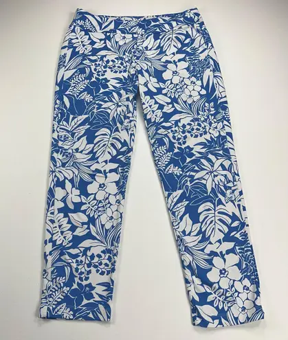J. McLaughlin Newport Capri Pants Blue White Tropical Monstera Size M