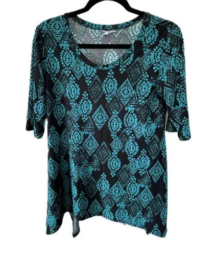 Iolani Women's Hawaiian Polynesian Tribal Flowy Silky Handkerchief Hem Top S Black