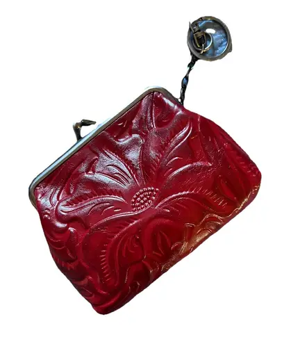 Patricia Nash Borse Tooled Italian Leather Framed Kisslock Coin Purse Key Chain