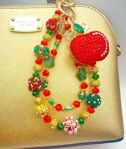 Handmade ๐ Luxury Bag/Phone Chain Charm/Keychain Rhinestone RED APPLE Bling Crystal Beads