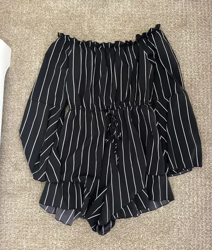 SheIn Black & White Striped Off The Shoulder Romper