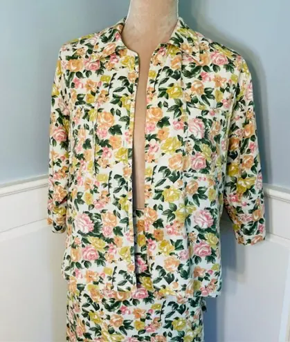 British Khaki Vintage Linen & Cotton Cottagecore Floral Skirt Set Large