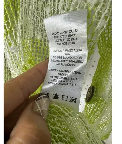 Hailey Lyn Women's Open Knit Weave Oversize Buttons Handkerchief Hem Cardigan S Green