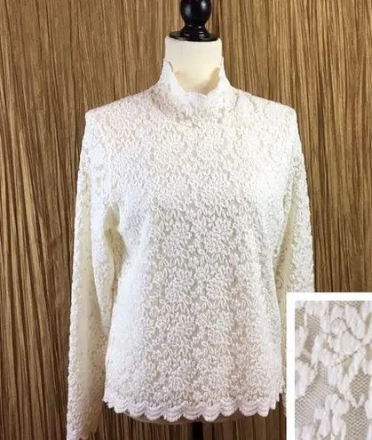 Coldwater Creek Off-White Lace Mock Turtleneck Top Size M