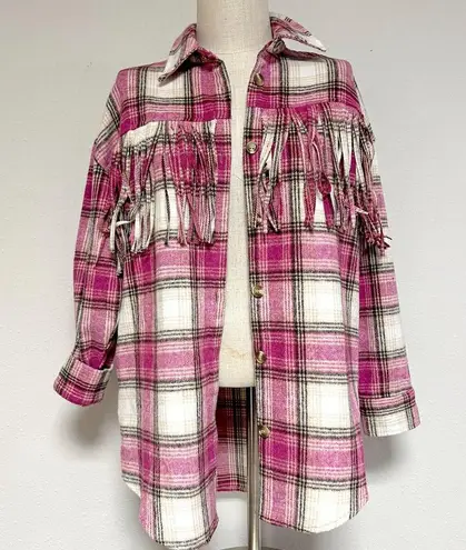 *NEW* Haptics Fringe Shacket Pink