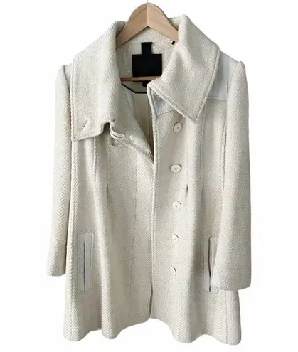 Mackage Peacoat Jacket Wool Leather Trim Pockets Off White Black Large GUC