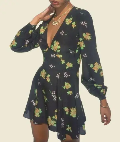Realisation Par the Kate mini black floral silk Dress long sleeve L