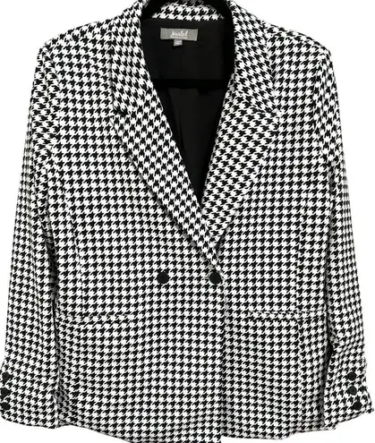 Marled Womens Houndstooth Black White Button Pockets Body Longline Blazer Medium