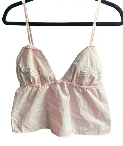 Embroidered Bow Babydoll Pink Cami Top Y2K Flirty Cherry Girl Festival Coquette Size L