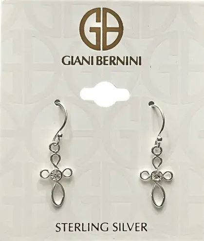 Giani Bernini NEW Crystal OPEN CROSS DROP EARRINGS 1.25" Sterling Silver Dangle